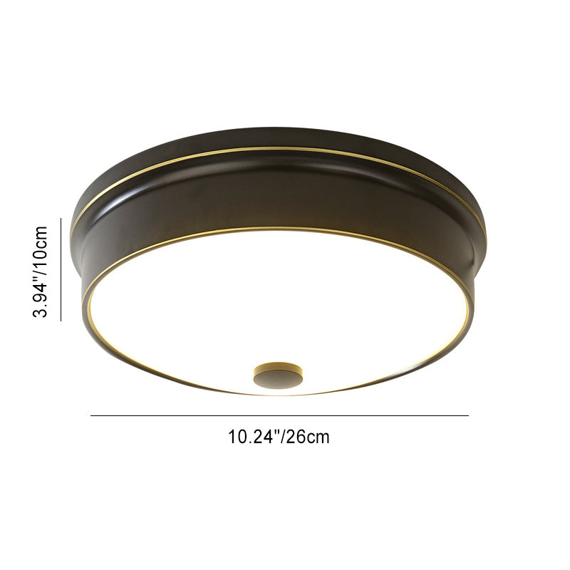 Traditional European Round Iron Glass LED Flush Mount Ceiling Light For Bedroom