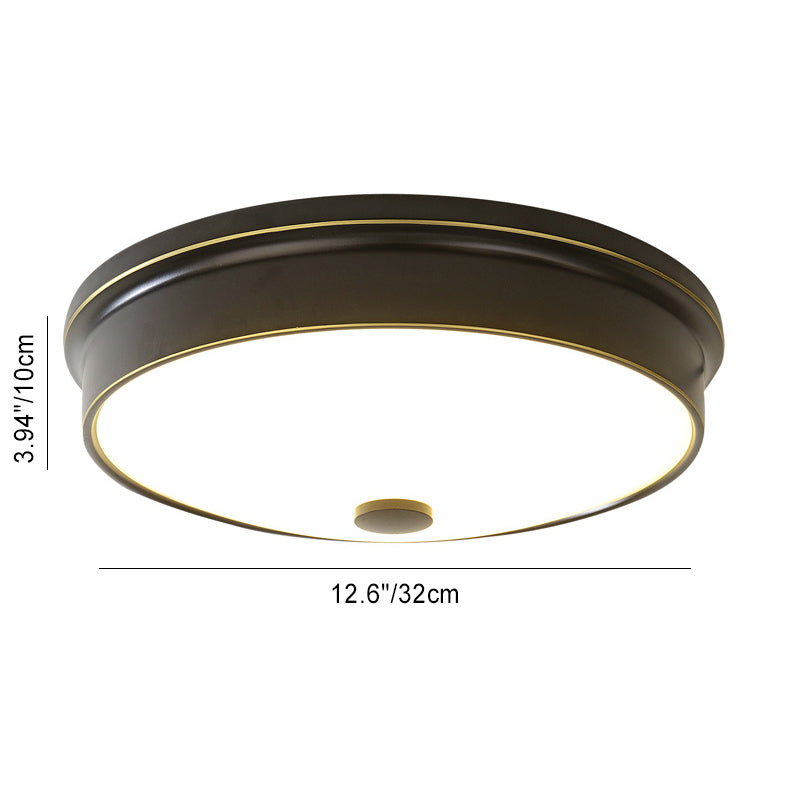 Traditional European Round Iron Glass LED Flush Mount Ceiling Light For Bedroom