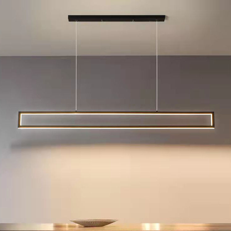 Modern Minimalist Long Rectangle Iron Silicone LED Chandelier Island Light For Dining Room