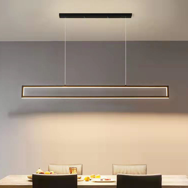 Modern Minimalist Long Rectangle Iron Silicone LED Chandelier Island Light For Dining Room