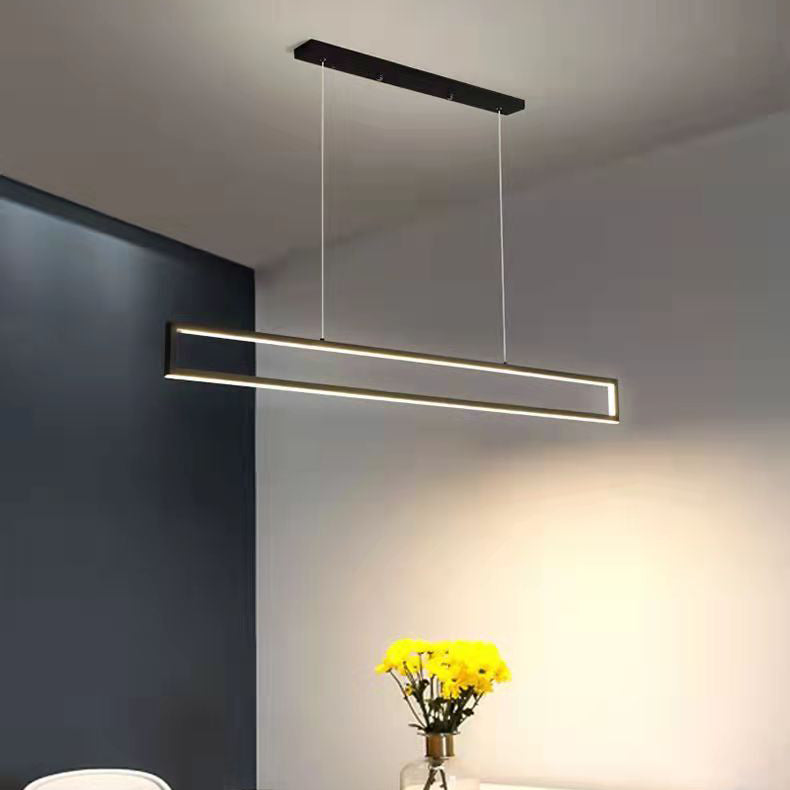 Modern Minimalist Long Rectangle Iron Silicone LED Chandelier Island Light For Dining Room