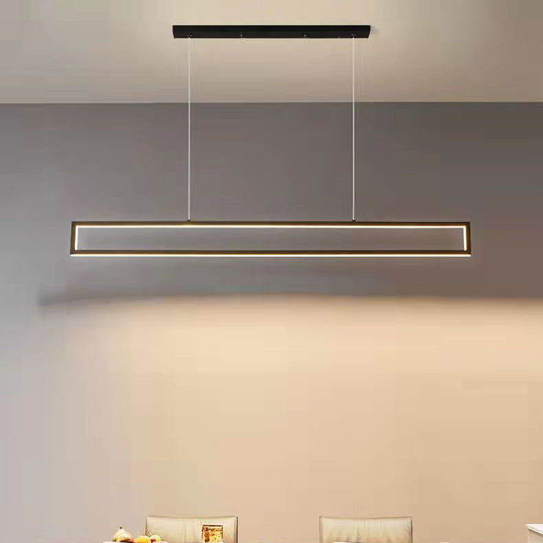 Modern Minimalist Long Rectangle Iron Silicone LED Chandelier Island Light For Dining Room