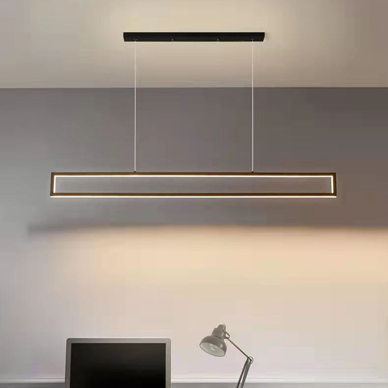 Modern Minimalist Long Rectangle Iron Silicone LED Chandelier Island Light For Dining Room