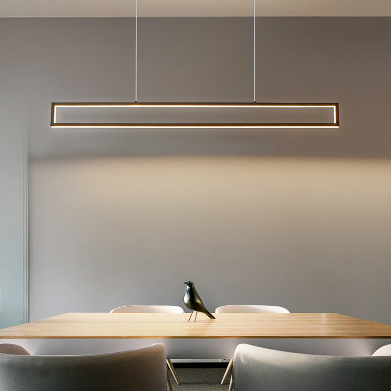 Modern Minimalist Geometric Rectangle Silicone Aluminum LED Chandelier Island Light For Dining Room