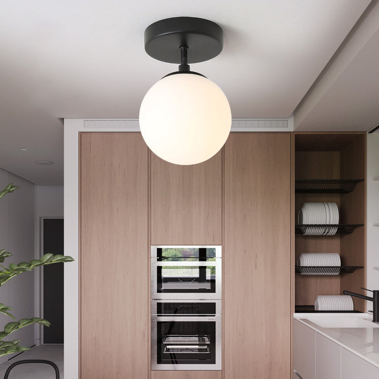 Modern Minimalist Iron Glass Globe 1-Light Semi-Flush Mount Ceiling Light For Living Room
