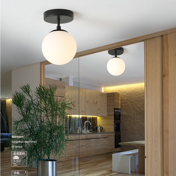 Modern Minimalist Iron Glass Globe 1-Light Semi-Flush Mount Ceiling Light For Living Room