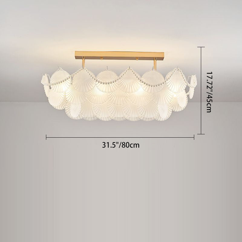 Traditional French Round Base Shell Pearl Frosted Glass Iron 5/7/9/12/21/8-Light Chandelier For Living Room