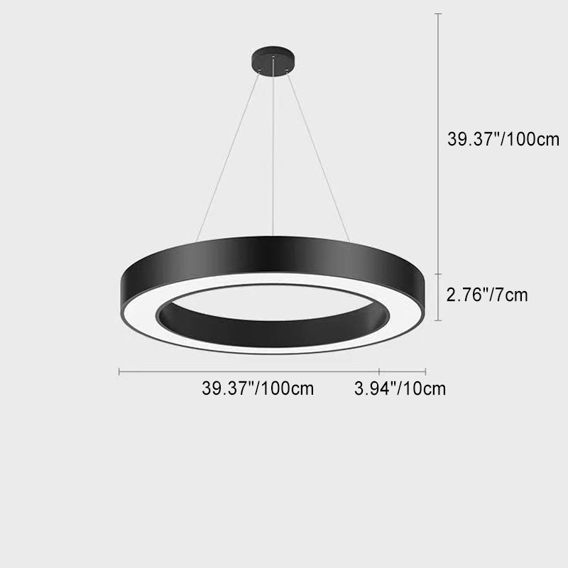 Modern Minimalist Black Halo Ring Iron Acrylic LED Chandelier For Bedside