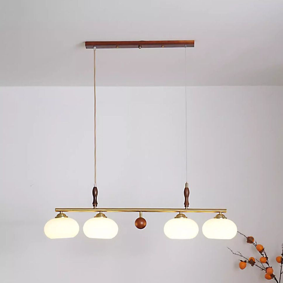 Traditional Vintage Wood Iron Glass Persimmon Round 3/4-Light Chandeliers Island Light For Living Room