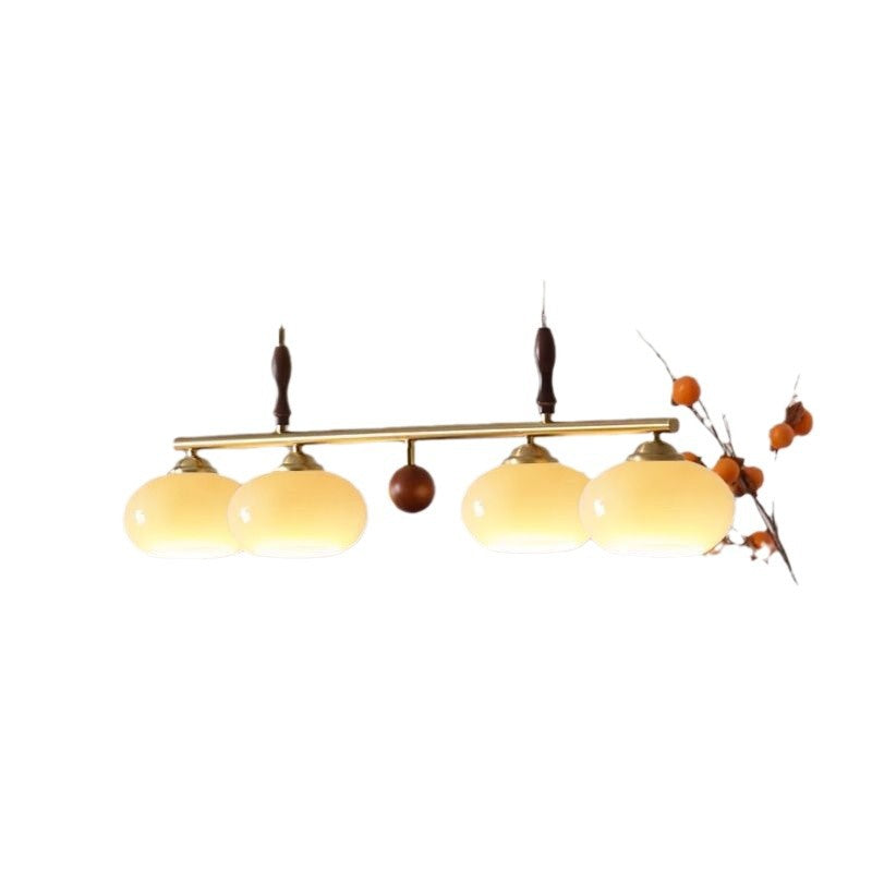 Traditional Vintage Wood Iron Glass Persimmon Round 3/4-Light Chandeliers Island Light For Living Room