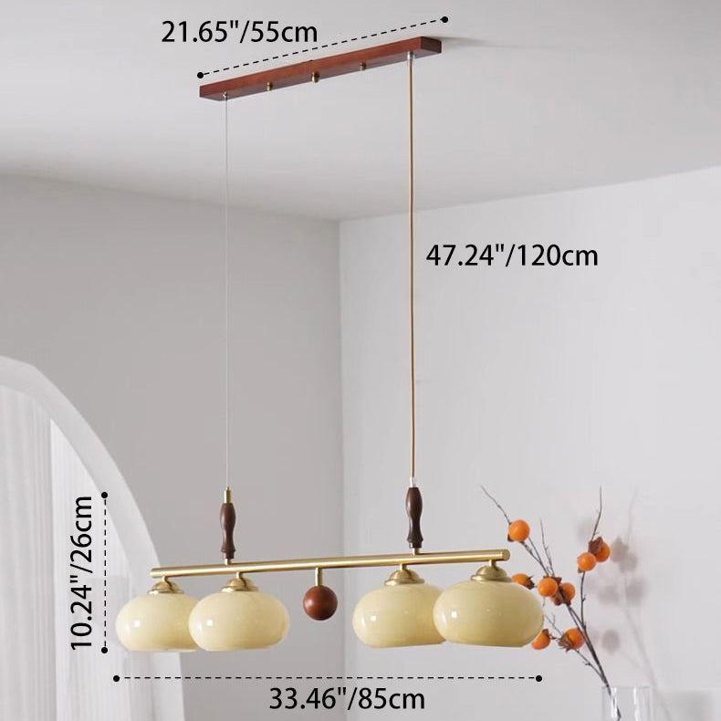 Traditional Vintage Wood Iron Glass Persimmon Round 3/4-Light Chandeliers Island Light For Living Room