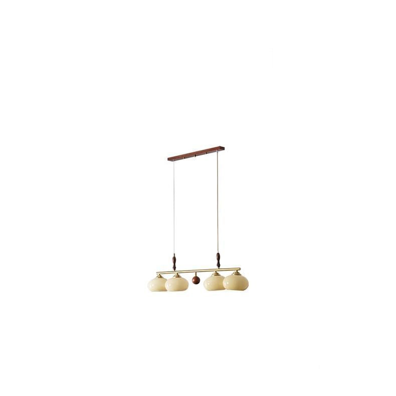 Traditional Vintage Wood Iron Glass Persimmon Round 3/4-Light Chandeliers Island Light For Living Room