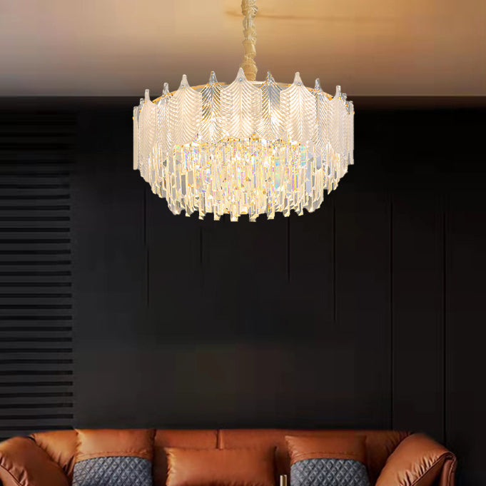 Traditional French Round Polygonal Crystal Hardware Glass 9/12-Light Chandelier For Living Room