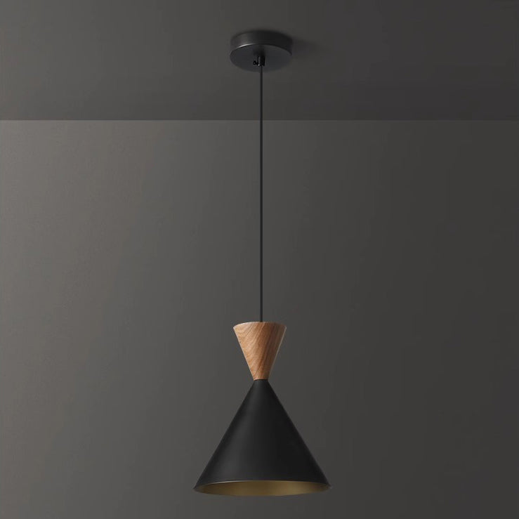 Contemporary Luxury Conical Dome Brass Wood 1-Light Pendant Light For Living Room