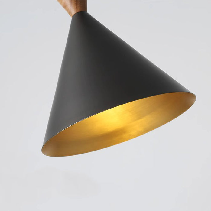 Contemporary Luxury Conical Dome Brass Wood 1-Light Pendant Light For Living Room