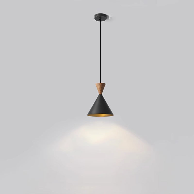 Contemporary Luxury Conical Dome Brass Wood 1-Light Pendant Light For Living Room