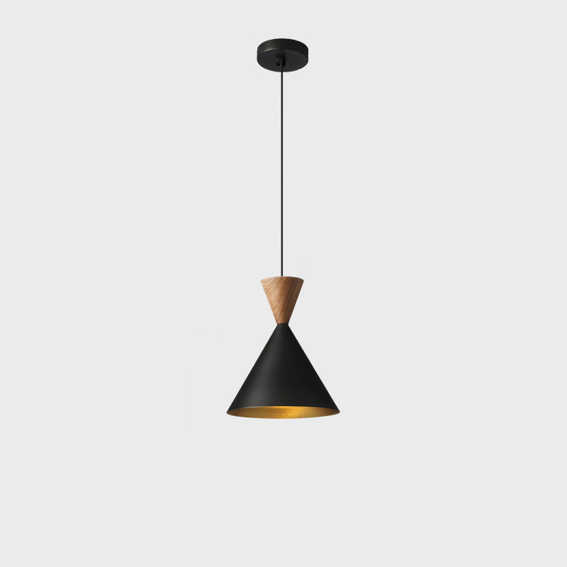 Contemporary Luxury Conical Dome Brass Wood 1-Light Pendant Light For Living Room