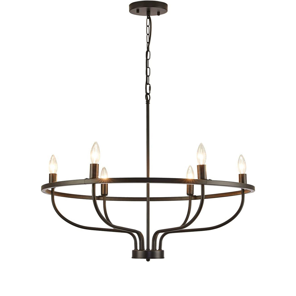Contemporary Industrial Metal Round Branch Frame Candle 6-Light Chandeliers For Dining Room