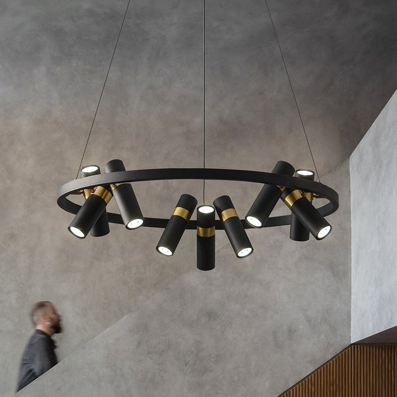 Contemporary Industrial Rotatable Glass Metal Tube Circle Ring 3/6/9-Light Chandeliers For Dining Room