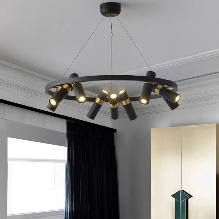 Contemporary Industrial Rotatable Glass Metal Tube Circle Ring 3/6/9-Light Chandeliers For Dining Room