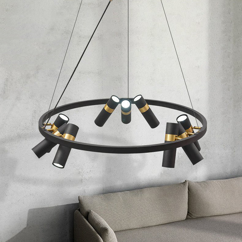 ثريات دائرية معدنية زجاجية دوارة معاصرة، 3/6/9 مصابيح لغرفة الطعام