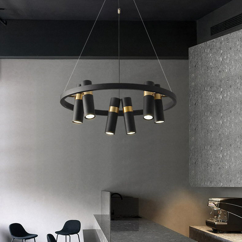 Contemporary Industrial Rotatable Glass Metal Tube Circle Ring 3/6/9-Light Chandeliers For Dining Room