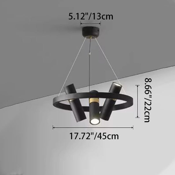 Contemporary Industrial Rotatable Glass Metal Tube Circle Ring 3/6/9-Light Chandeliers For Dining Room