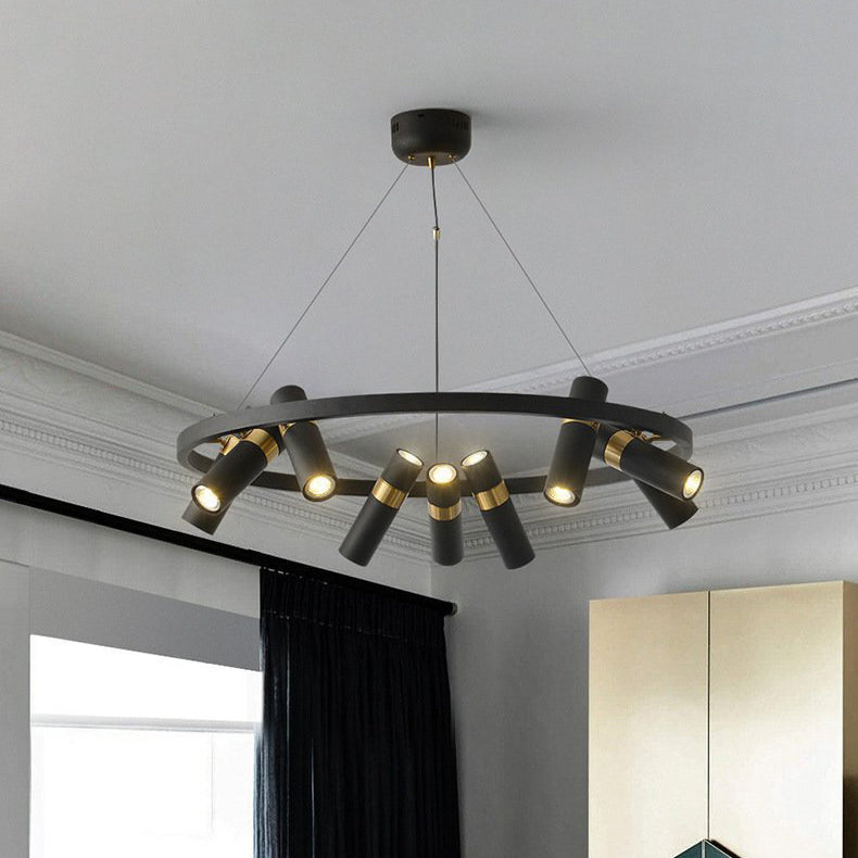 Contemporary Industrial Rotatable Glass Metal Tube Circle Ring 3/6/9-Light Chandeliers For Dining Room