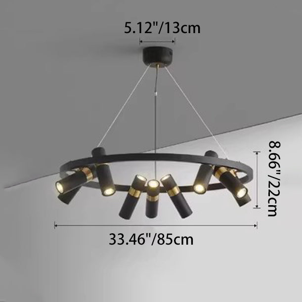 Contemporary Industrial Rotatable Glass Metal Tube Circle Ring 3/6/9-Light Chandeliers For Dining Room