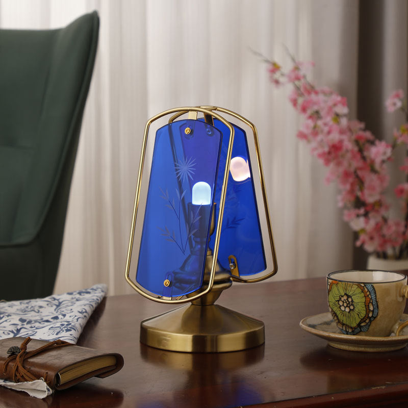 Traditional Vintage Rectangular Oval Disc Base Iron Acrylic 1-Light Table Lamp For Bedroom