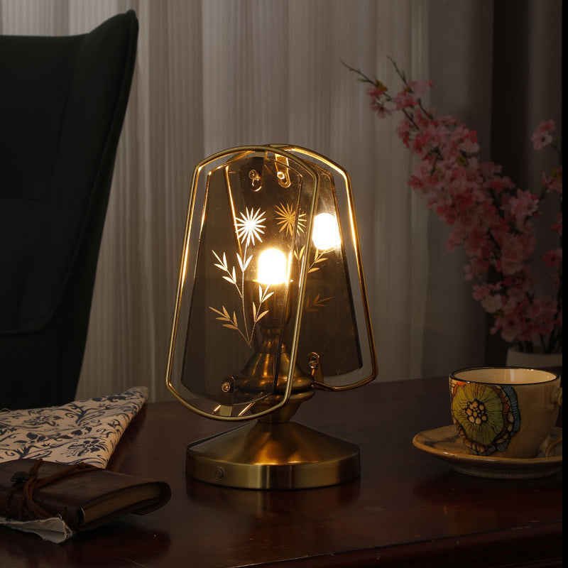 Traditional Vintage Rectangular Oval Disc Base Iron Acrylic 1-Light Table Lamp For Bedroom