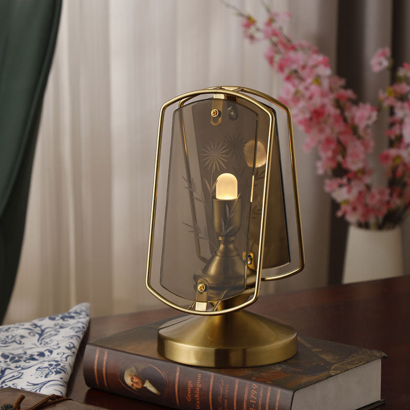 Traditional Vintage Rectangular Oval Disc Base Iron Acrylic 1-Light Table Lamp For Bedroom