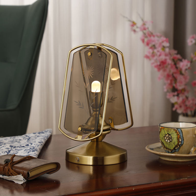 Traditional Vintage Rectangular Oval Disc Base Iron Acrylic 1-Light Table Lamp For Bedroom