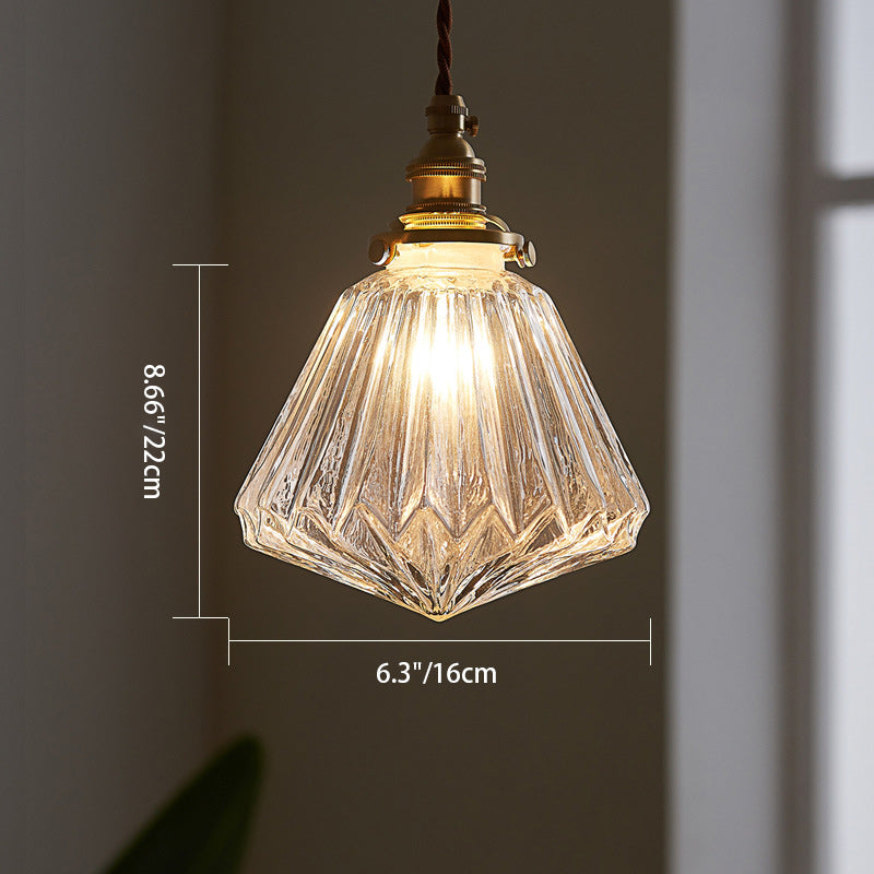 Traditional Vintage Diamond Sphere Cylinder Brass Glass 1-Light Pendant Light For Bedroom