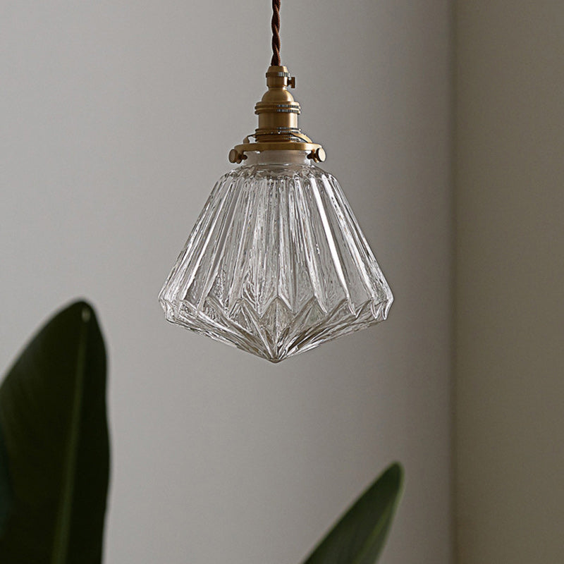 Traditional Vintage Diamond Sphere Cylinder Brass Glass 1-Light Pendant Light For Bedroom