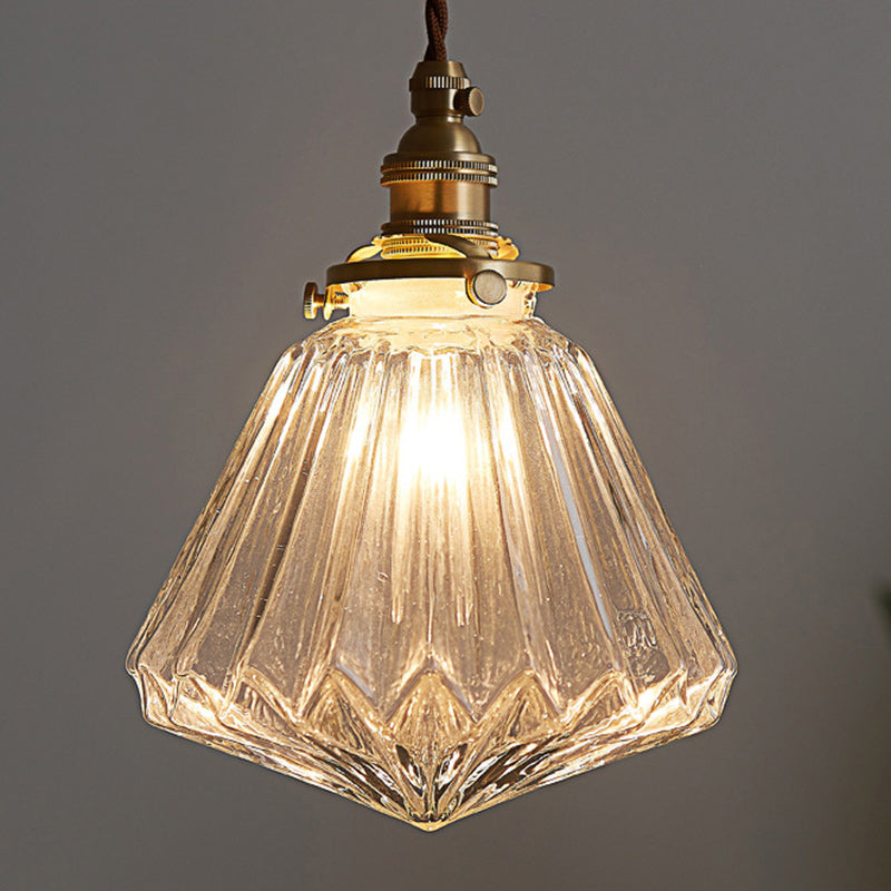 Traditional Vintage Diamond Sphere Cylinder Brass Glass 1-Light Pendant Light For Bedroom