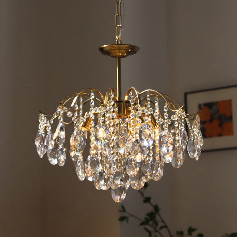Traditional Vintage Branch Curved Line Teardrop Iron Crystal 5/6/8 Chandelier For Living Room