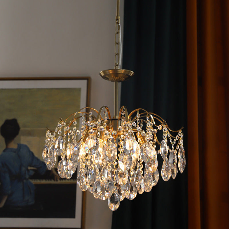 Traditional Vintage Branch Curved Line Teardrop Iron Crystal 5/6/8 Chandelier For Living Room