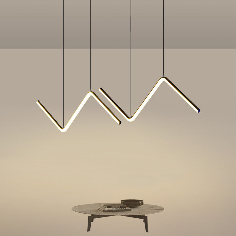 Contemporary Scandinavian Long Bent Line Iron Aluminum Acrylic LED Island Pendant Light For Dining Room