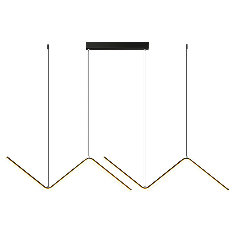 Contemporary Scandinavian Long Bent Line Iron Aluminum Acrylic LED Island Pendant Light For Dining Room