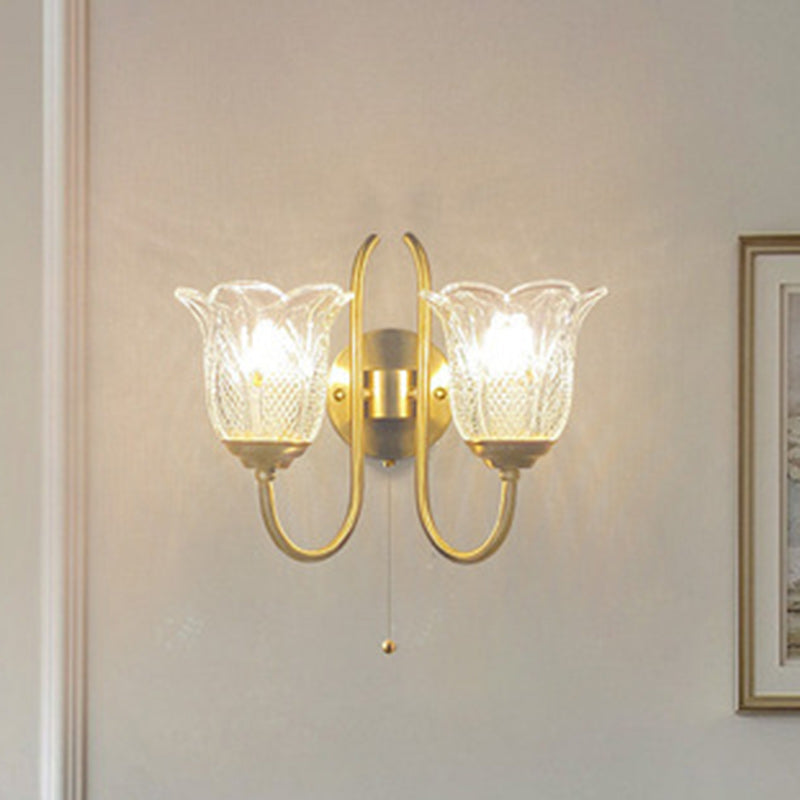 Contemporary Luxury Floral Disc Base Embossed Copper Glass 1/2 Light Wall Sconce Lamp Bedroom