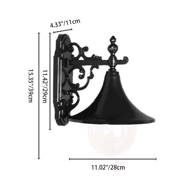 Traditional Vintage Waterproof Flared Carved Iron Die-Cast Aluminum Acrylic 1-Light Outdoor Wall Sconce Lamp For Garden
