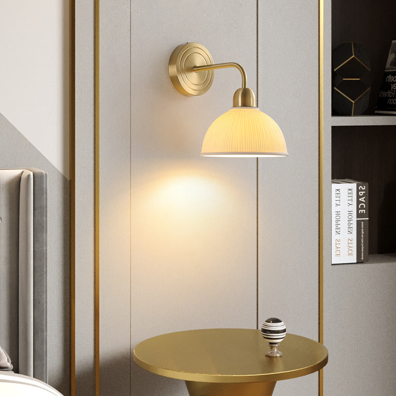Modern Minimalist Half Circle Striped Disc Base Copper Ceramic 1-Light Wall Sconce Lamp For Bedroom