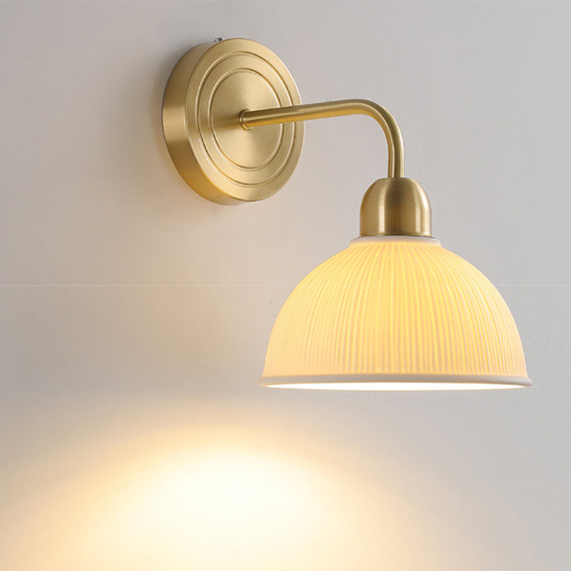 Modern Minimalist Half Circle Striped Disc Base Copper Ceramic 1-Light Wall Sconce Lamp For Bedroom