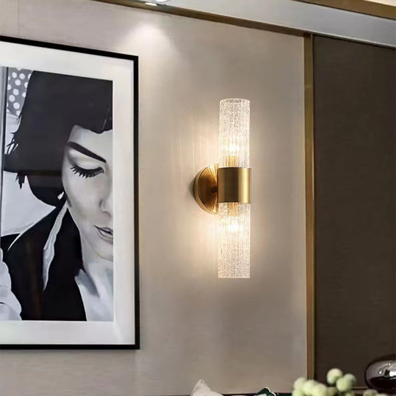 Contemporary Scandinavian Cylinder Disc Base Hardware Glass 2-Light Wall Sconce Lamp For Bedroom