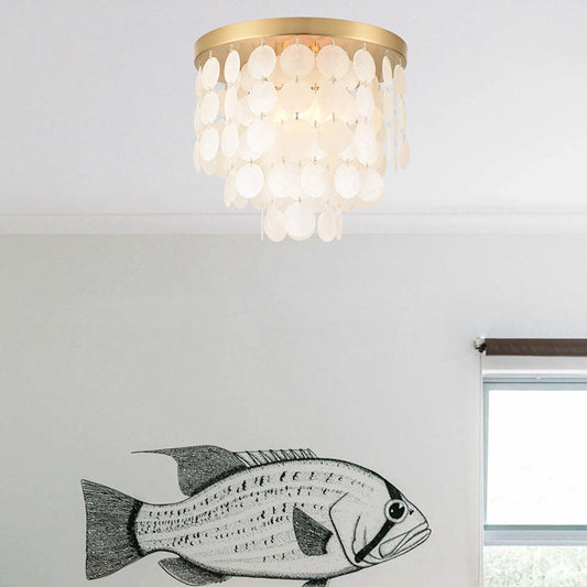 現代的なスカンジナビアラウンドマルチレイヤーアイアンシェル3/4ライトセミフラッシュマウントシーリングライトリビングルーム用