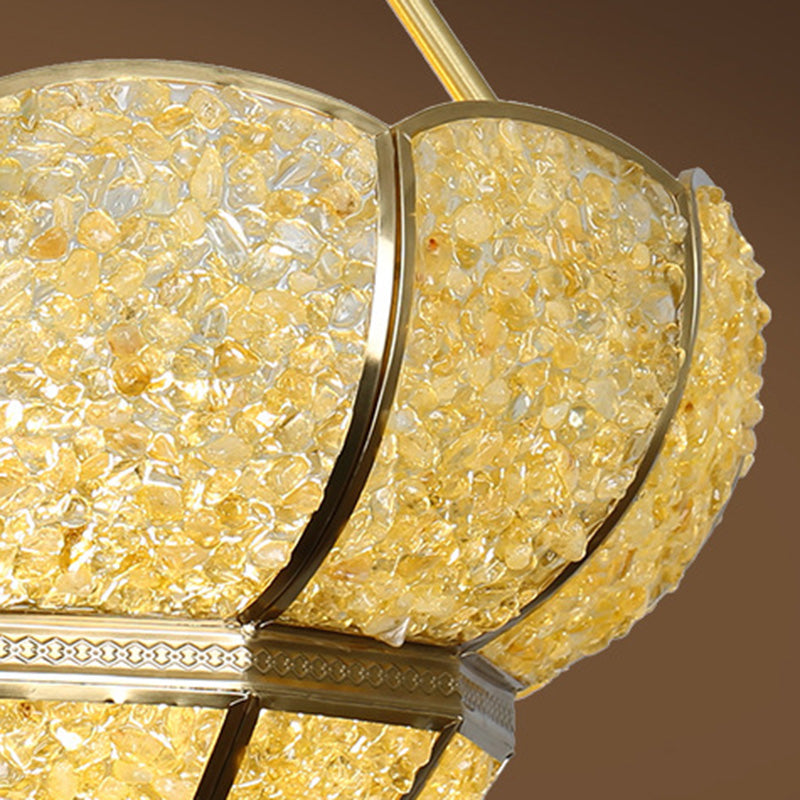 Traditional Vintage Semicircle Umbrella Copper Crystal 3-Light Pendant Light For Living Room