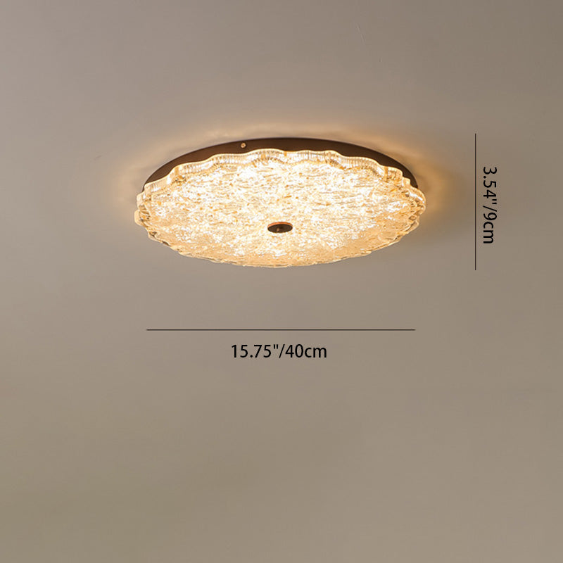 Traditional Vintage Round Flower Gold Foil Iron Resin LED Semi-Flush Mount Ceiling Light For Living Room