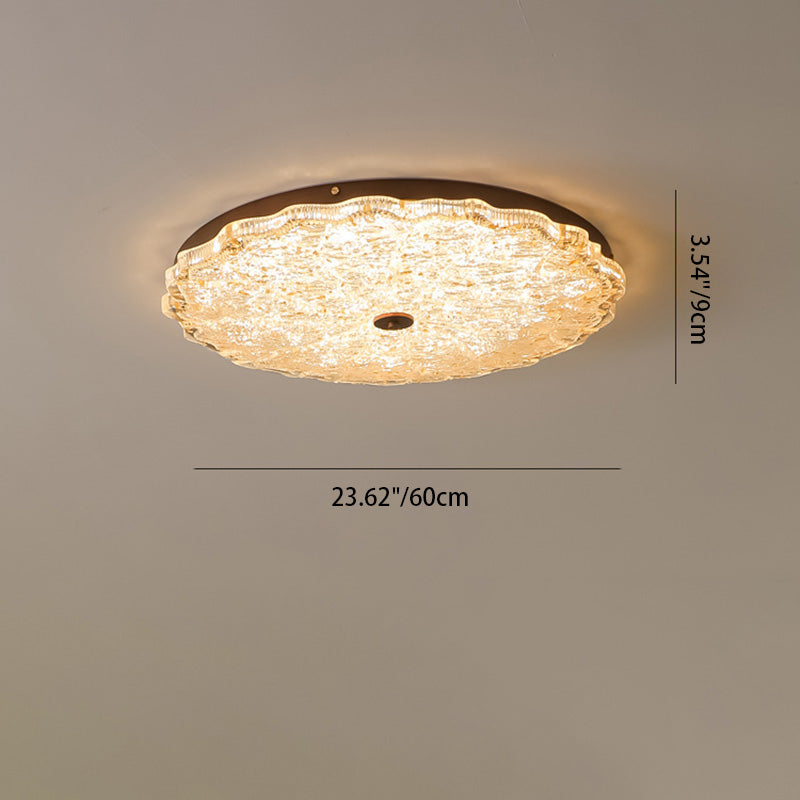 Traditional Vintage Round Flower Gold Foil Iron Resin LED Semi-Flush Mount Ceiling Light For Living Room