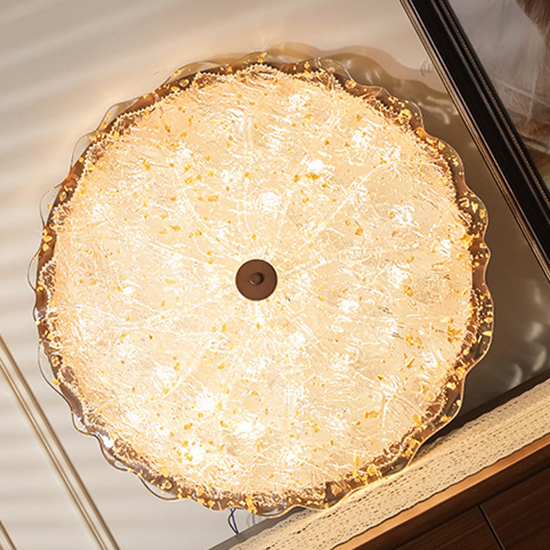 Traditional Vintage Round Flower Gold Foil Iron Resin LED Semi-Flush Mount Ceiling Light For Living Room